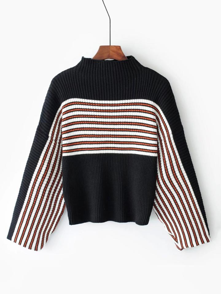 Shein Oversized Sleeve Crew Neck Striped Sweater