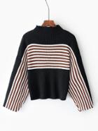 Shein Oversized Sleeve Crew Neck Striped Sweater