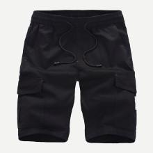 Shein Men Pocket Decoration Plain Drawstring Shorts