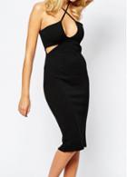 Rosewe Black Cutout Design Back Slit Sheath Dress