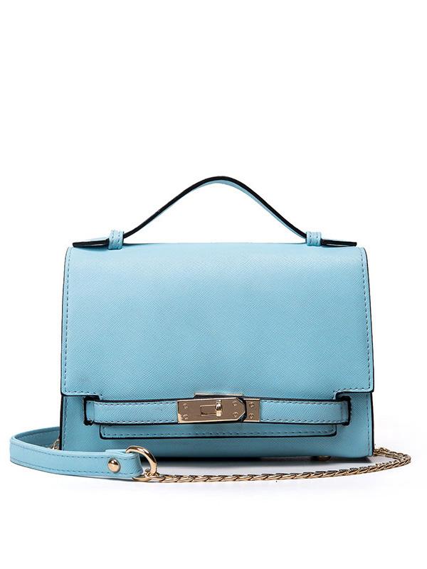 Shein Embossed Faux Leather Turnlock Strap Bag - Blue