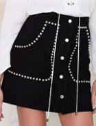 Shein Black Rivet Embellished Pocket Button Skirt