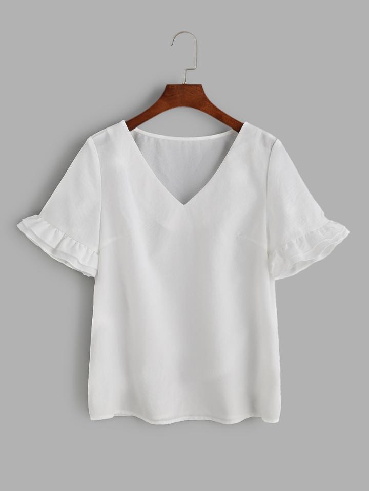 Shein V-cut Ruffle Layered Sleeve Tee