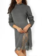Shein Grey Mock Neck Lace Sweater Dress