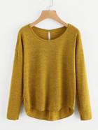 Shein Keyhole Back Dip Hem Marled Knit Tee