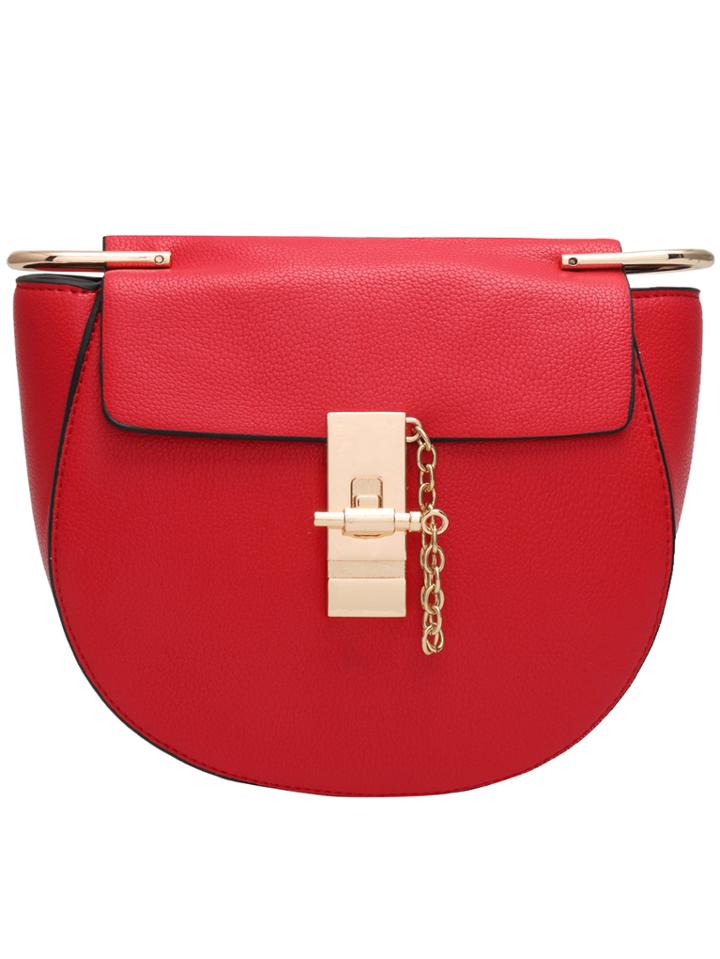 Shein Red Key Buckle Semicircle Pu Shoulder Bag