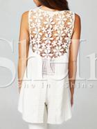 Shein White Sleeveless V Neck With Lace Tank Top