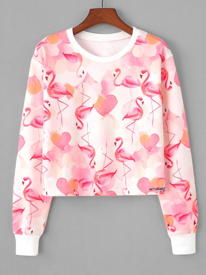 Shein Flamingo Print Random Sweatshirt