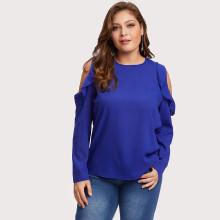 Shein Plus Cold Shoulder Ruffle Trim Keyhole Back Top