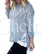Shein Grey Contrast White Lace High Low T-shirt