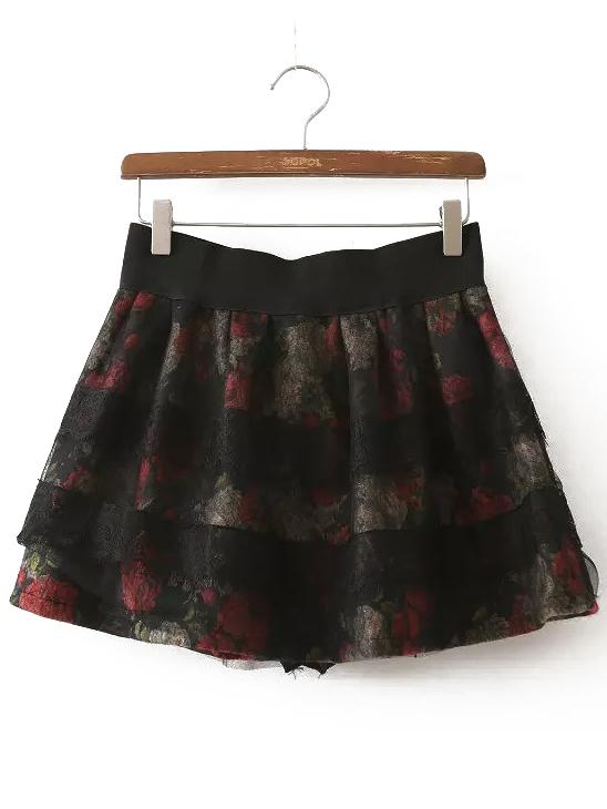 Shein Colour Floral Lace Flare Skirt