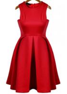 Rosewe A Line Round Neck Sleeveless Mini Dress Red