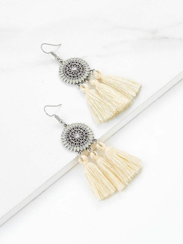 Shein Rhinestone Detail Retro Tassel Earrings