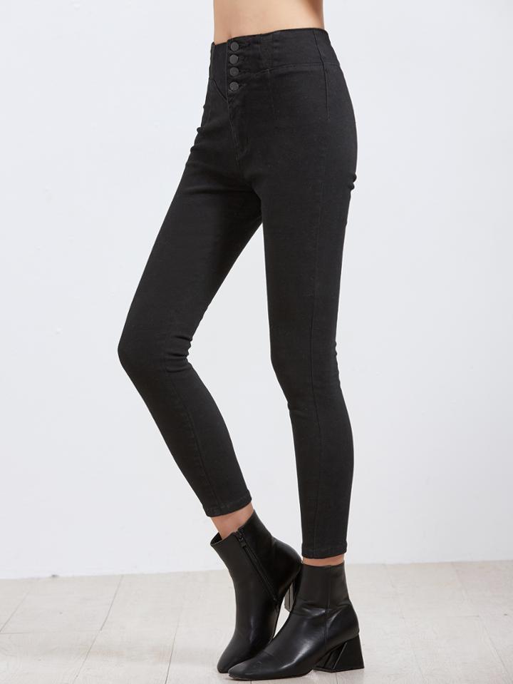 Shein Buttoned Fly Cropped Skinny Jeans