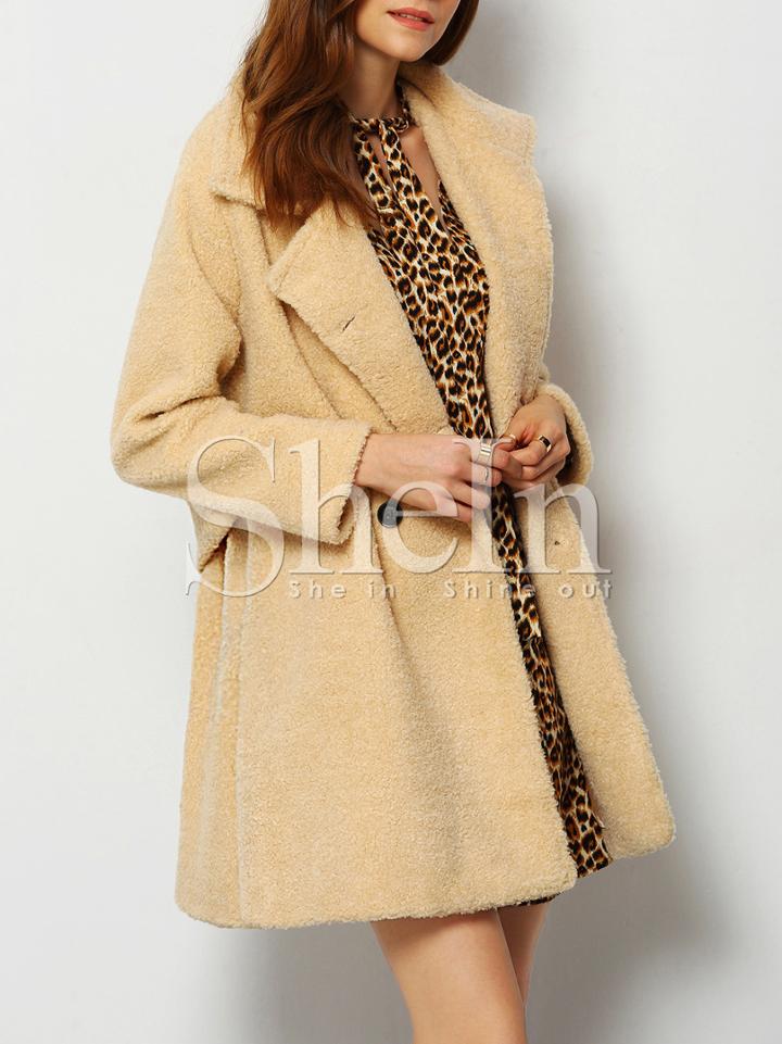 Shein Apricot Notch Lapel Fleece Coat