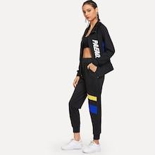 Shein Zip Up Letter Print Jacket With Pants