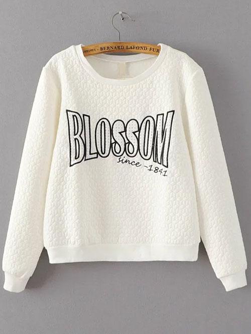 Shein White Letter Embroidery Textured Sweatshirt