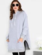 Shein Heather Grey Slit Hoodie With Pocket