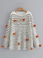 Shein Contrast Pom Pom Striped Sweater