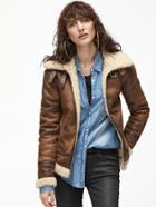 Shein Brown Double Buckle Strap Collar Faux Shearling Jacket