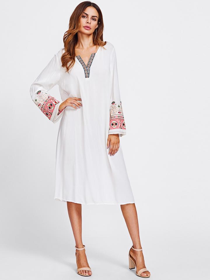 Shein Embroidered Tape Detail Slit Side Dress