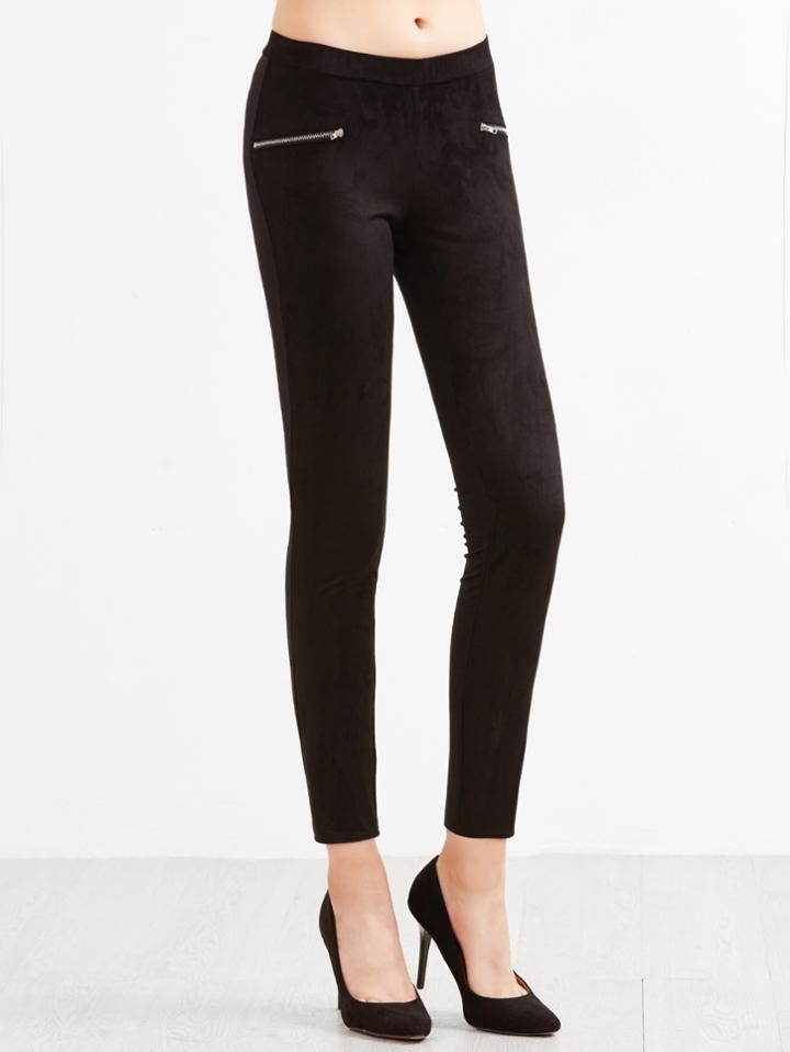 Shein Black Skinny Pants With Zip Detail