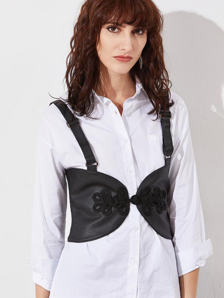 Shein Black Applique Corset Belt With Straps