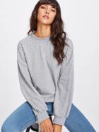 Shein Pearl Embellished Drop Shoulder Heathered Knit Pullover
