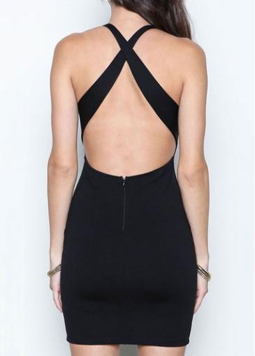 Rosewe Plunging V Neck Criss Cross Back Mini Dress