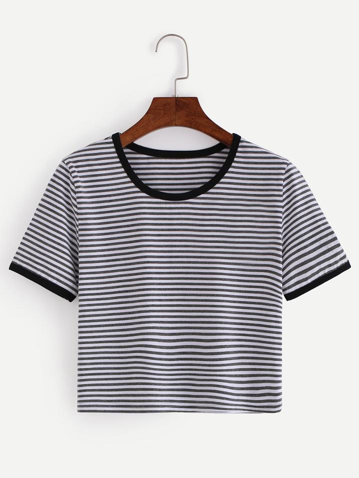 Shein Breton Stripe Contrast Trim T-shirt