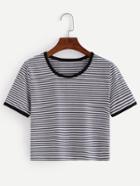 Shein Breton Stripe Contrast Trim T-shirt