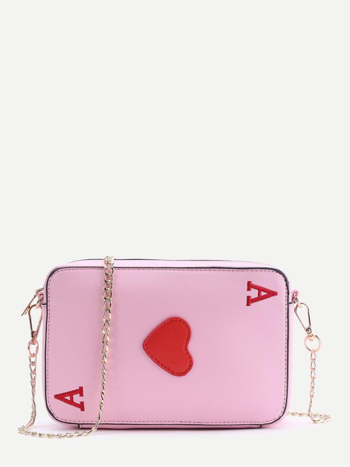 Shein Letter Embroidered Heart Patch Cross Body Bag