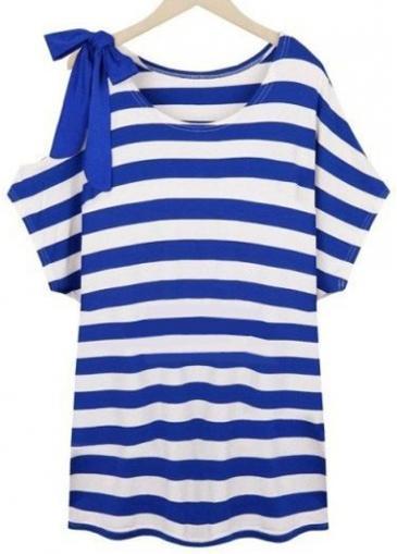 Rosewe Enchanting Short Sleeve Round Neck Striped T Shirt