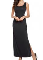 Rosewe Round Neck Side Slit Black Tank Dress