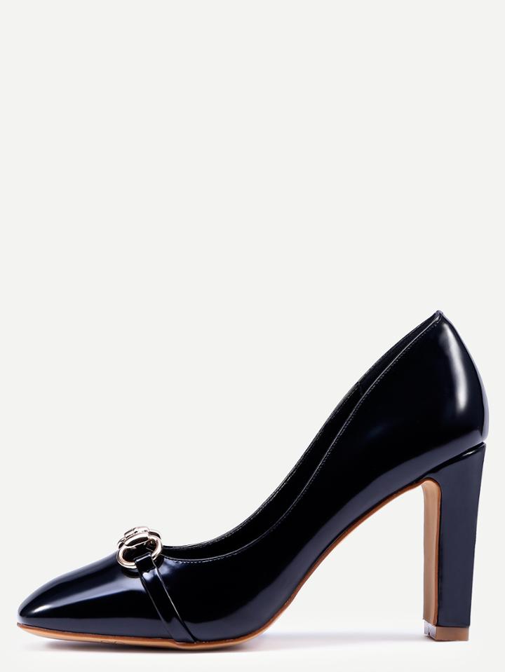 Shein Black Square Toe Metal Embellished Pumps