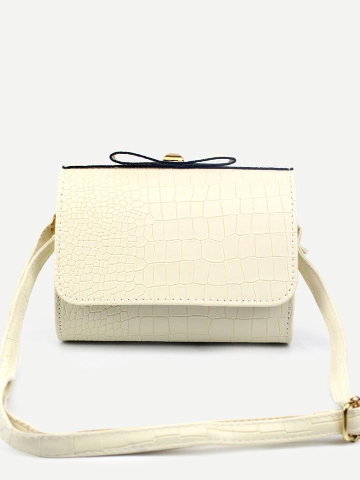 Shein White Faux Leather Crocodile Embossed Flap Shoulder Bag