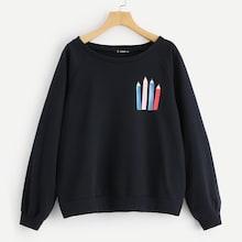 Shein Plus Pencil Print Raglan Sleeve Sweatshirt