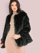 Shein Black And Green Faux Fur Coat