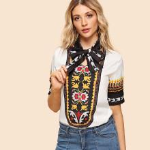 Shein Tie Neck Geo Print Blouse
