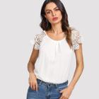 Shein Floral Lace Raglan Sleeve Pleated Front Top