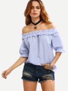 Shein Off The Shoulder Vertical Striped Ruffle Shirt
