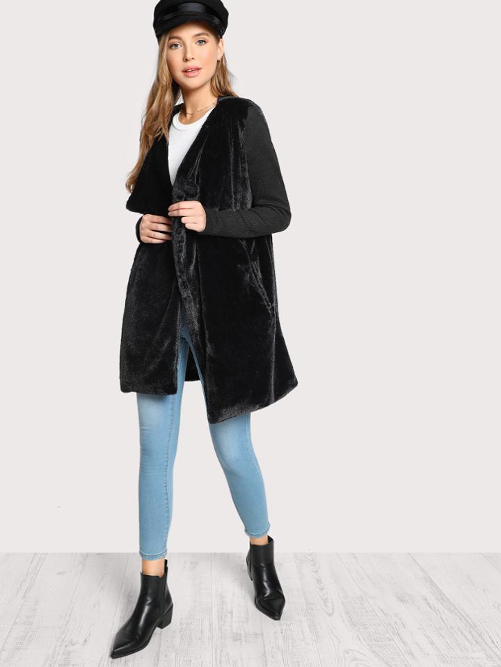 Shein Drape Collar Faux Fur Coat