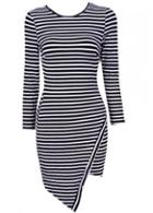 Rosewe Enchanting Stripe Design Round Neck Long Sleeve Dress