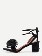 Shein Tassel Strap Lace-up Block Heel Sandals - Black