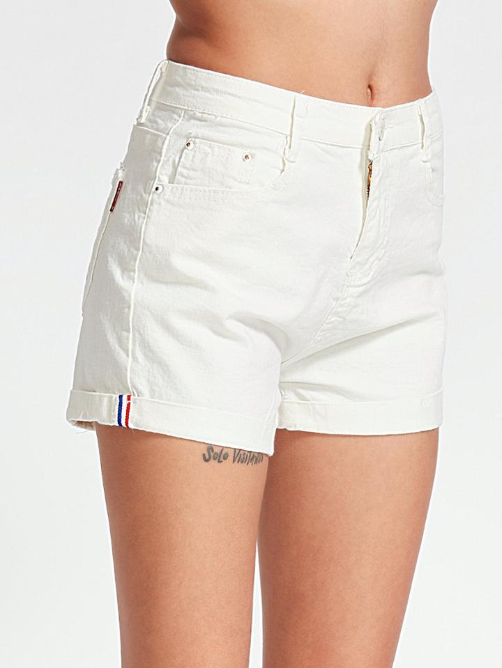 Shein White Rolled Hem Straight Denim Shorts