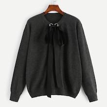 Shein Plus Bow Tie Front Heathered Knit Jumper