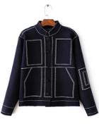 Shein Navy Contrast Trim Button Up Sweater Coat