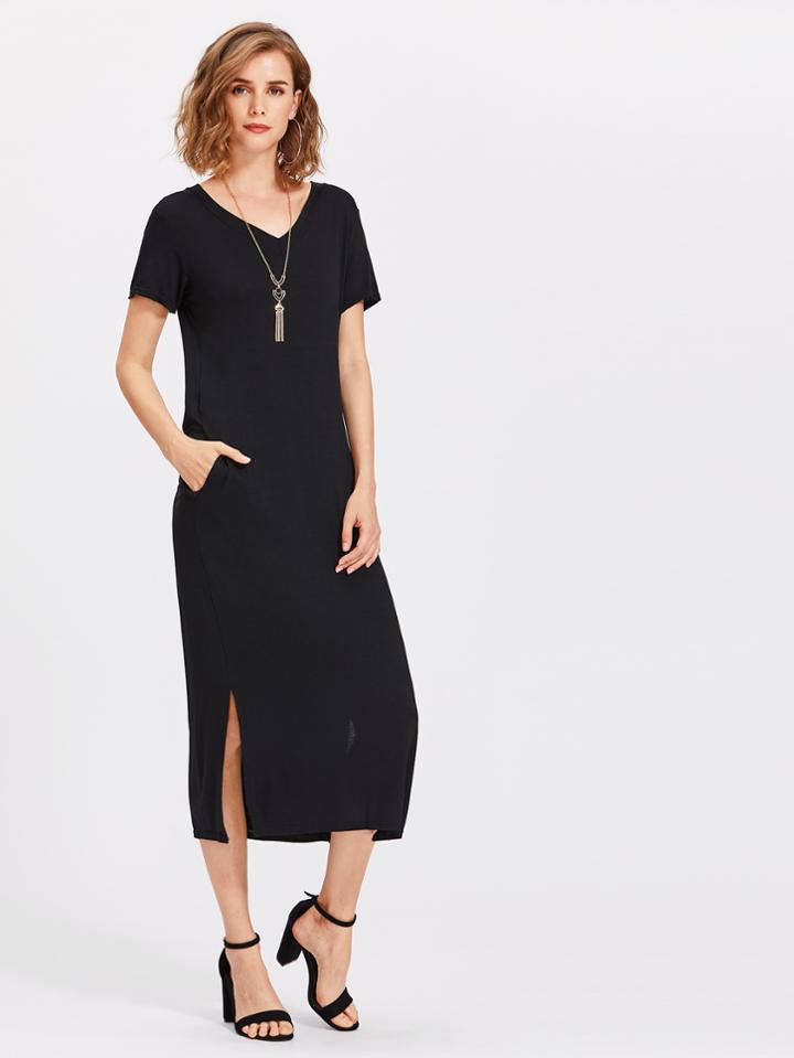 Shein V Neckline Slit Side Tee Dress