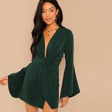 Shein Plunge Neck Bell Sleeve Dress