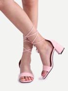 Shein Pink Open Toe Lace Up Chunky Sandals